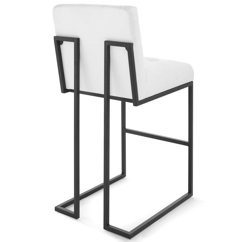 Privy Geometric Black Stainless Steel Tufted Bar Stool in White