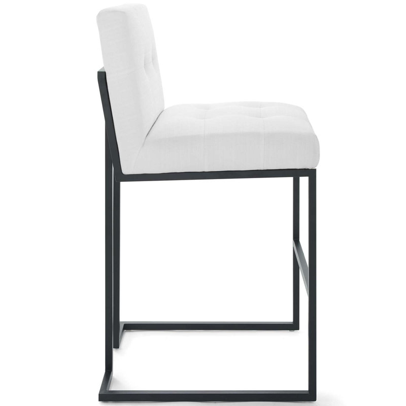 Privy Geometric Black Stainless Steel Tufted Bar Stool in White