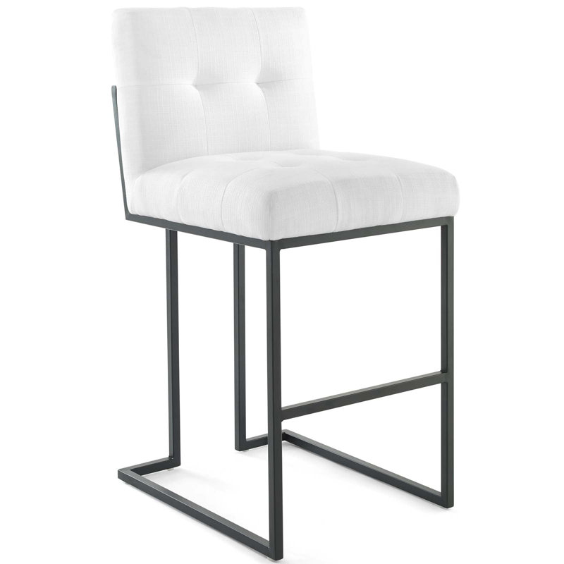Privy Geometric Black Stainless Steel Tufted Bar Stool in White
