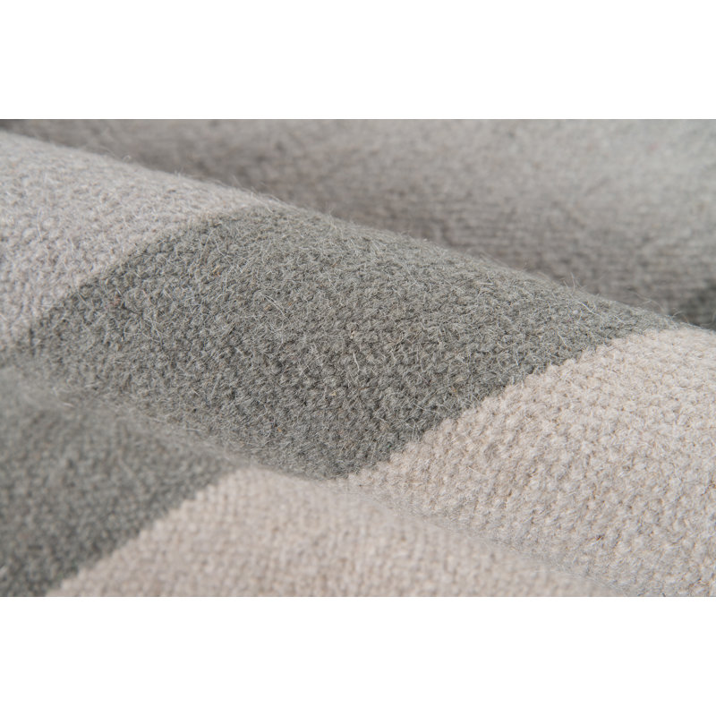 Gray and Beige Flat Woven Wool Striped Rug