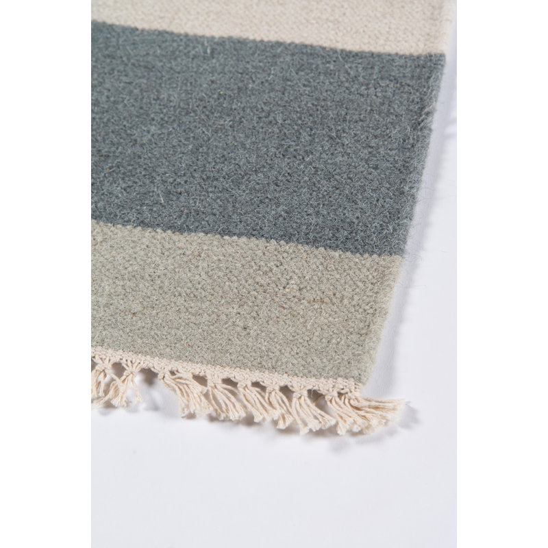 Gray and Beige Flat Woven Wool Striped Rug
