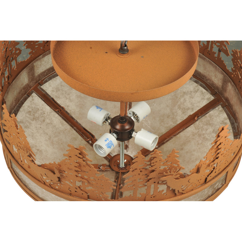 Rustic 4-Light Earth Finish Globe Flush Mount with Silver Mica Diffuser