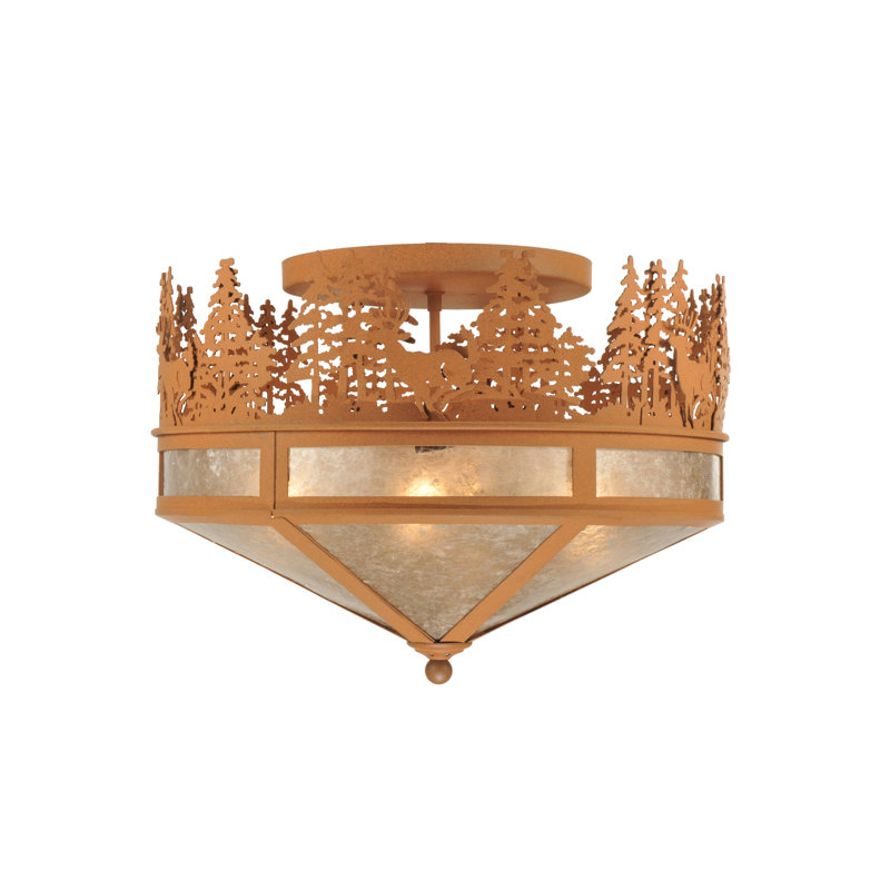 Rustic 4-Light Earth Finish Globe Flush Mount with Silver Mica Diffuser
