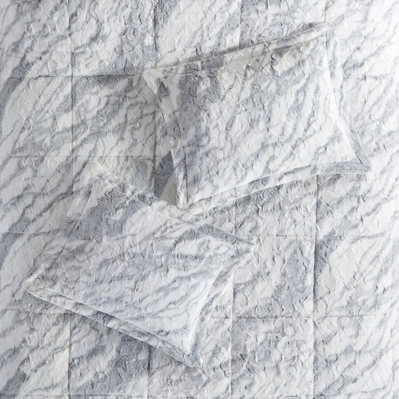 King Blue Marble Faux Fur Reversible Comforter Set
