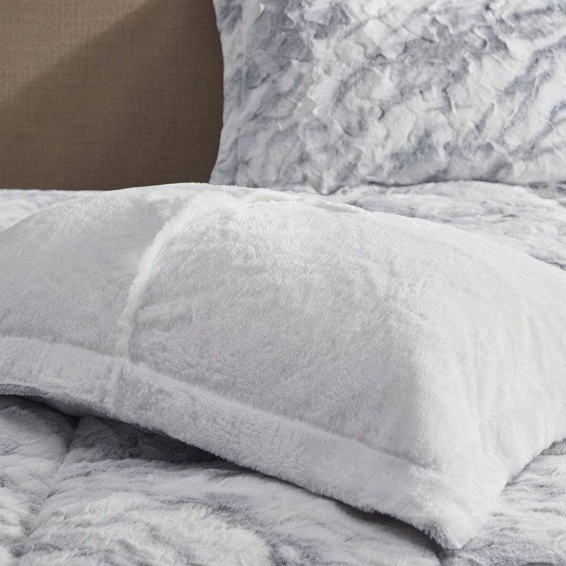 King Blue Marble Faux Fur Reversible Comforter Set