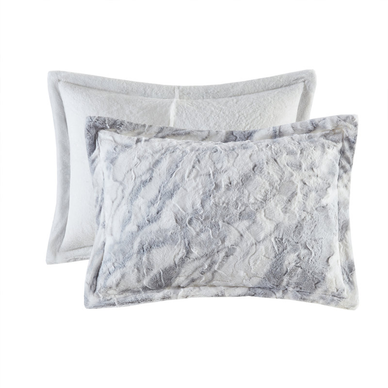 King Blue Marble Faux Fur Reversible Comforter Set