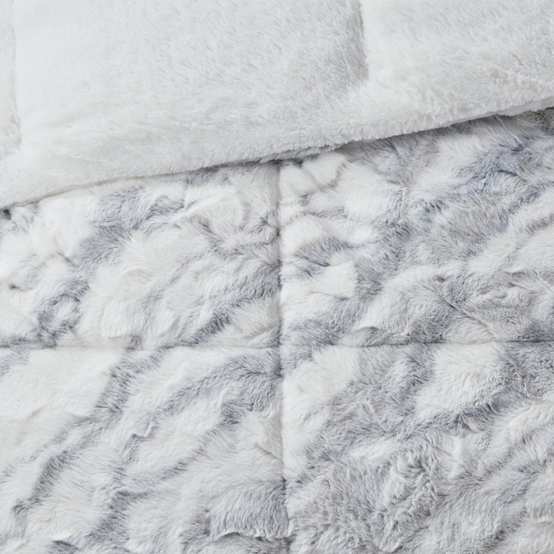 King Blue Marble Faux Fur Reversible Comforter Set