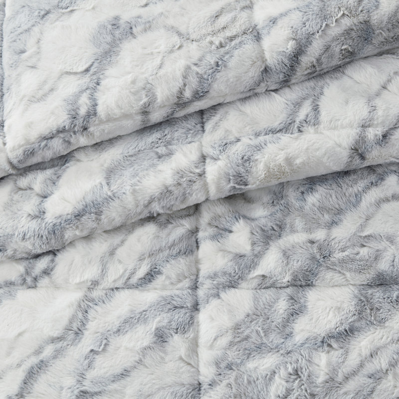 King Blue Marble Faux Fur Reversible Comforter Set