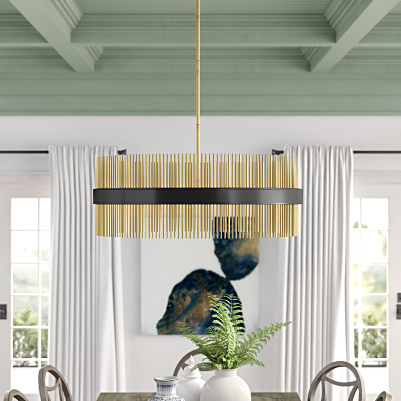 Antique Brass and Black Drum 12-Light Chandelier