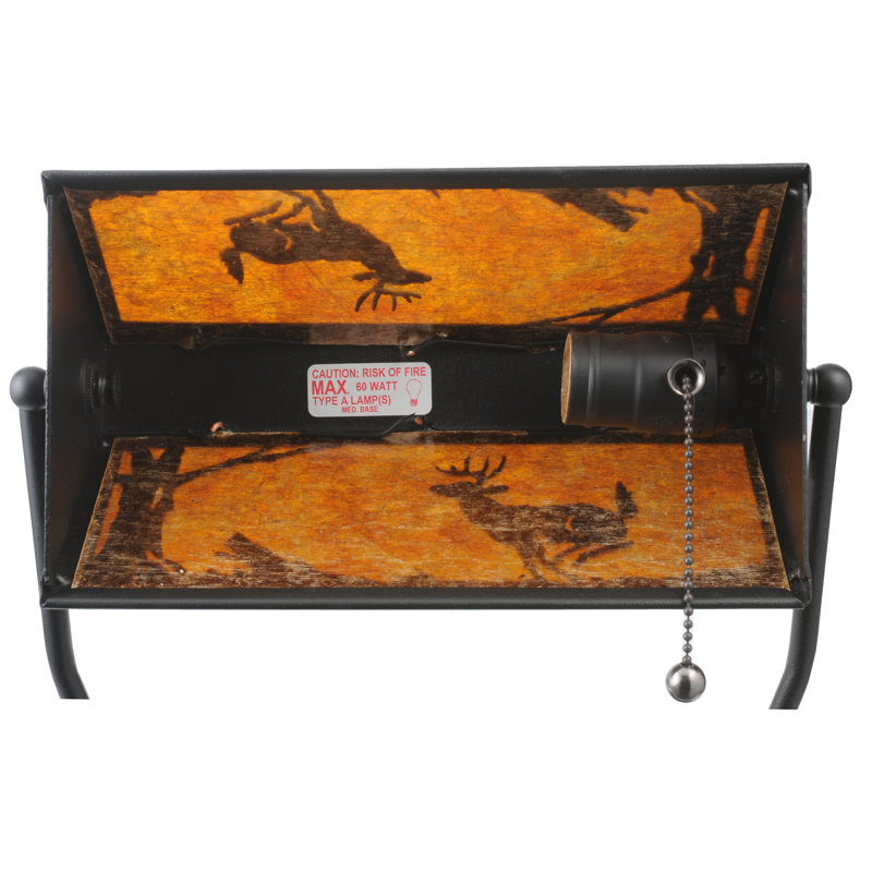 Rustic Black Stained Glass Banker's Lamp with Deer Design