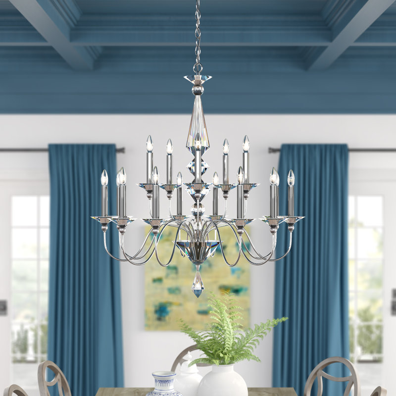 Elegant Optic Clear Crystal 15-Light Polished Silver Chandelier