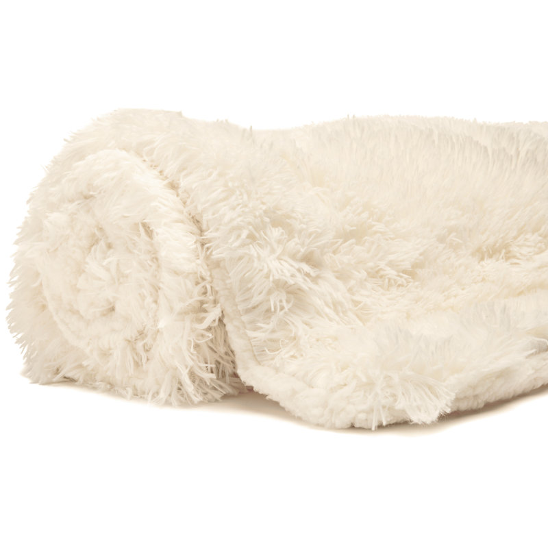 Ivory White Reversible Faux Fur and Sherpa Throw Blanket