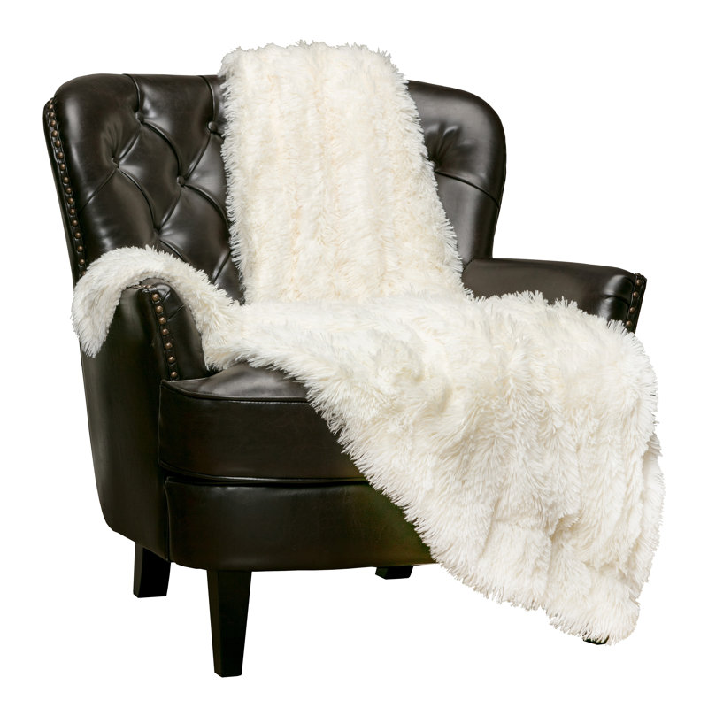 Ivory White Reversible Faux Fur and Sherpa Throw Blanket