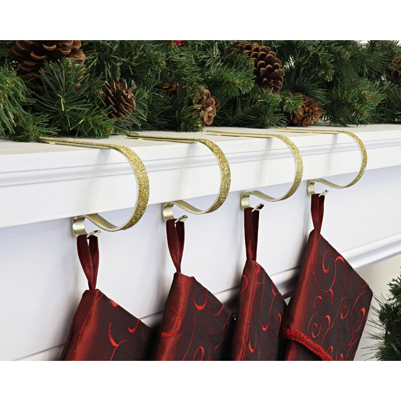 Gold Glitter Adjustable Metal Mantle Clip Stocking Holders