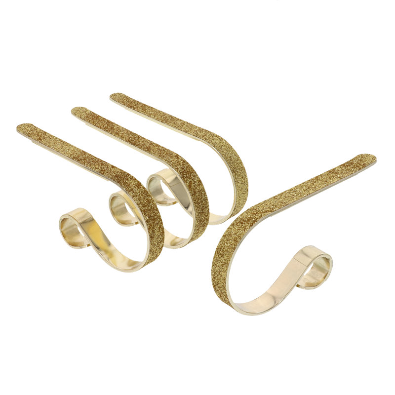 Gold Glitter Adjustable Metal Mantle Clip Stocking Holders