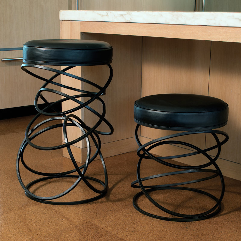 Industrial Chic Black Leather and Iron Ring Counter Stool