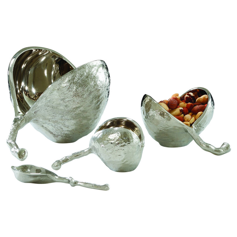 Nickel Finish Brass Chestnut Candy/Nut Bowl with Branch Handle