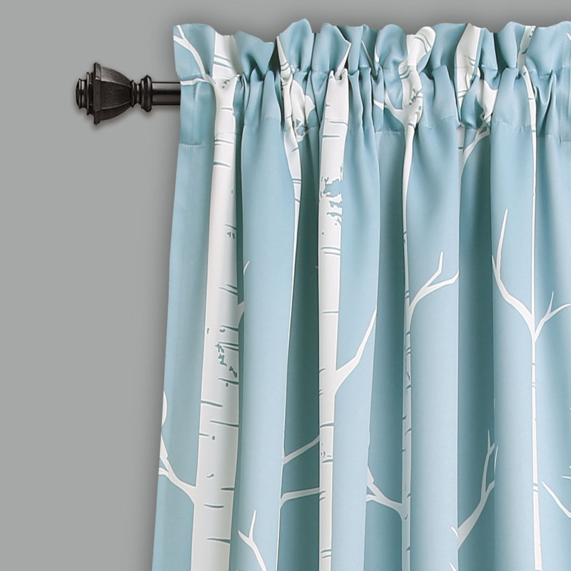 Blue Polyester Bird Print Room Darkening Curtains