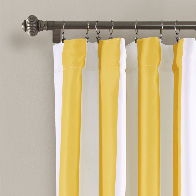 Lemon Yellow Stripe Blackout Polyester Wide Drapes, 2-Piece