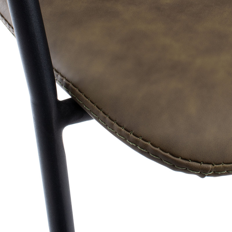 Tanner Transitional Olive Leather Bar Stool with Metal Frame