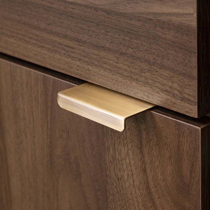 Scandi-Chic Glam Walnut Buffet with Wine Storage and Marble Accents