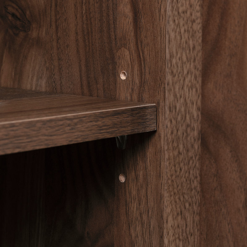 Scandi-Chic Glam Walnut Buffet with Wine Storage and Marble Accents