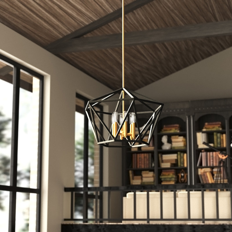 Aged Zinc Brass Cage 6-Light Chandelier
