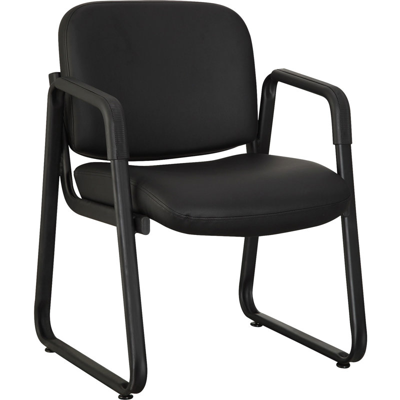 Black Leather Guest Chair with Metal Frame
