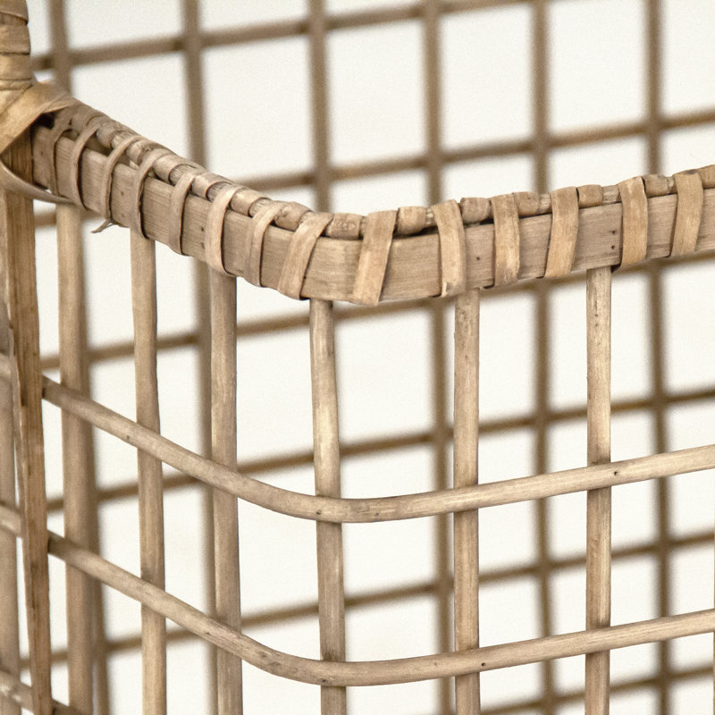 Checkered Tan Solid Wood Large Storage Basket