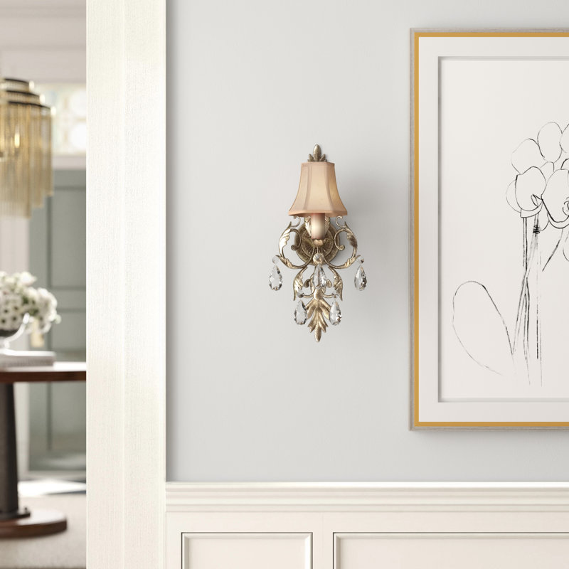 Gold Crystal 20'' Sconce with Silk Shade