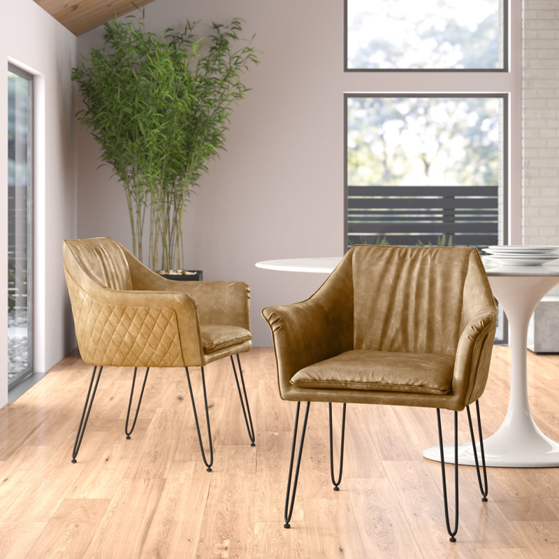 Light Brown Faux Leather Upholstered Armchair with Metal Legs