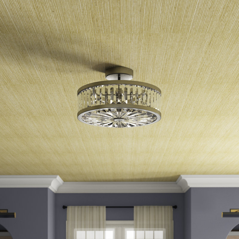 Gold Crystal Drum LED 16" Modern Semi-Flush Mount