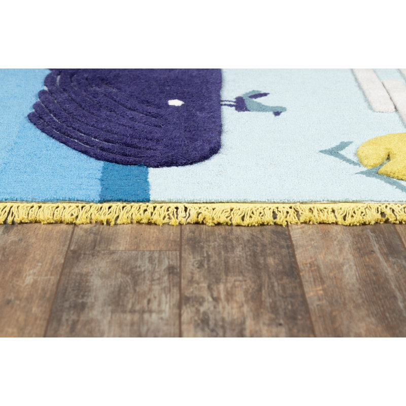 Atticus Hand-Tufted Wool Kids' Playful Animal Rug, Blue, 3' x 5'