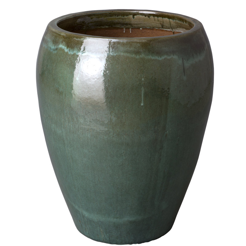 Large Tea Green Ceramic Round Pot for Indoor/Outdoor Use