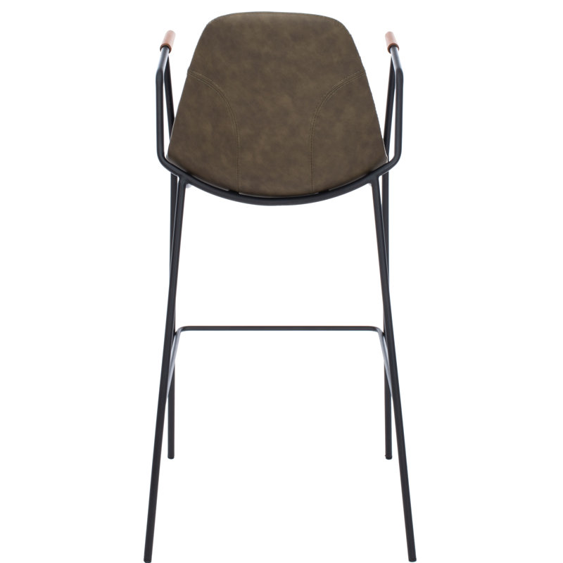 Tanner Transitional Olive Leather Bar Stool with Metal Frame