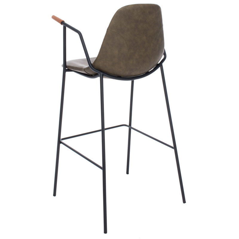 Tanner Transitional Olive Leather Bar Stool with Metal Frame