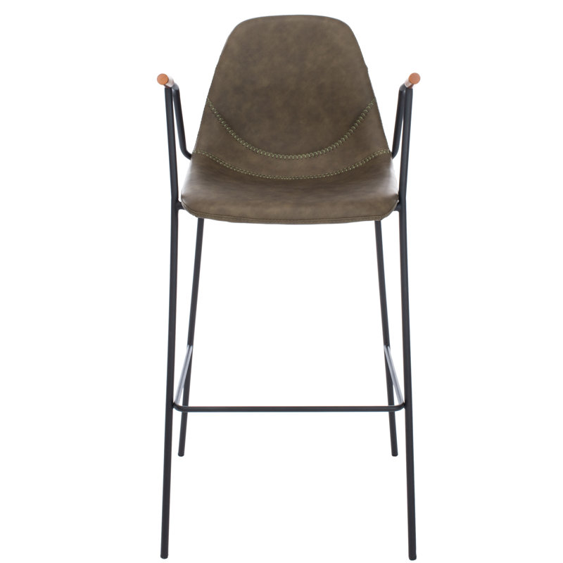 Tanner Transitional Olive Leather Bar Stool with Metal Frame