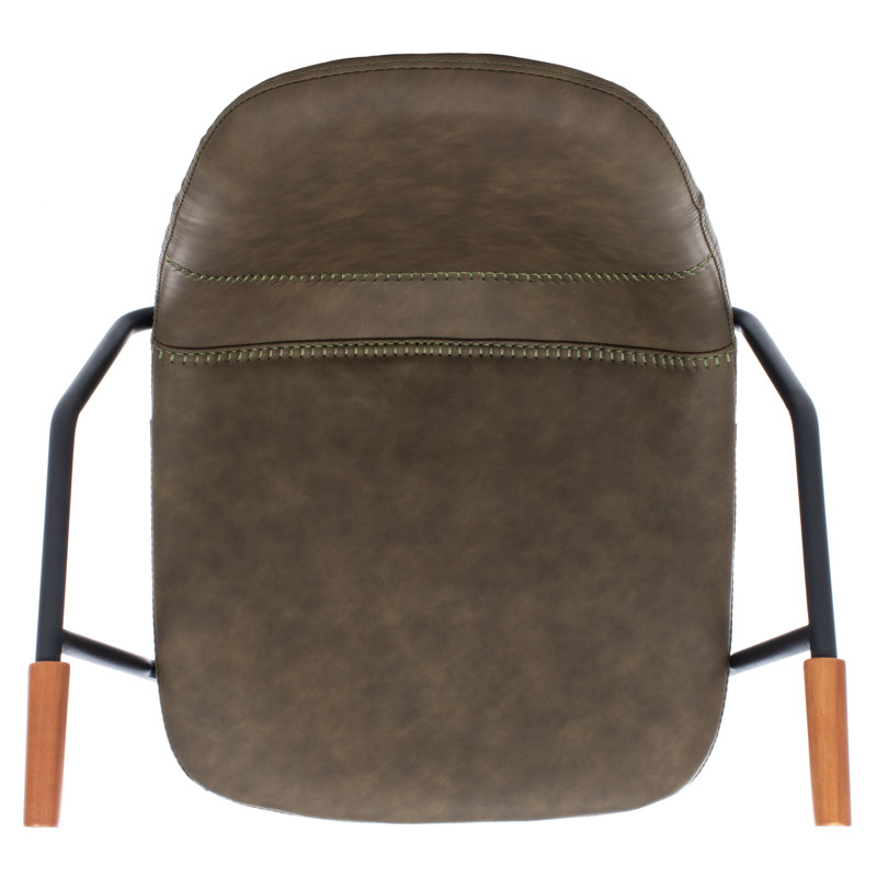 Tanner Transitional Olive Leather Bar Stool with Metal Frame