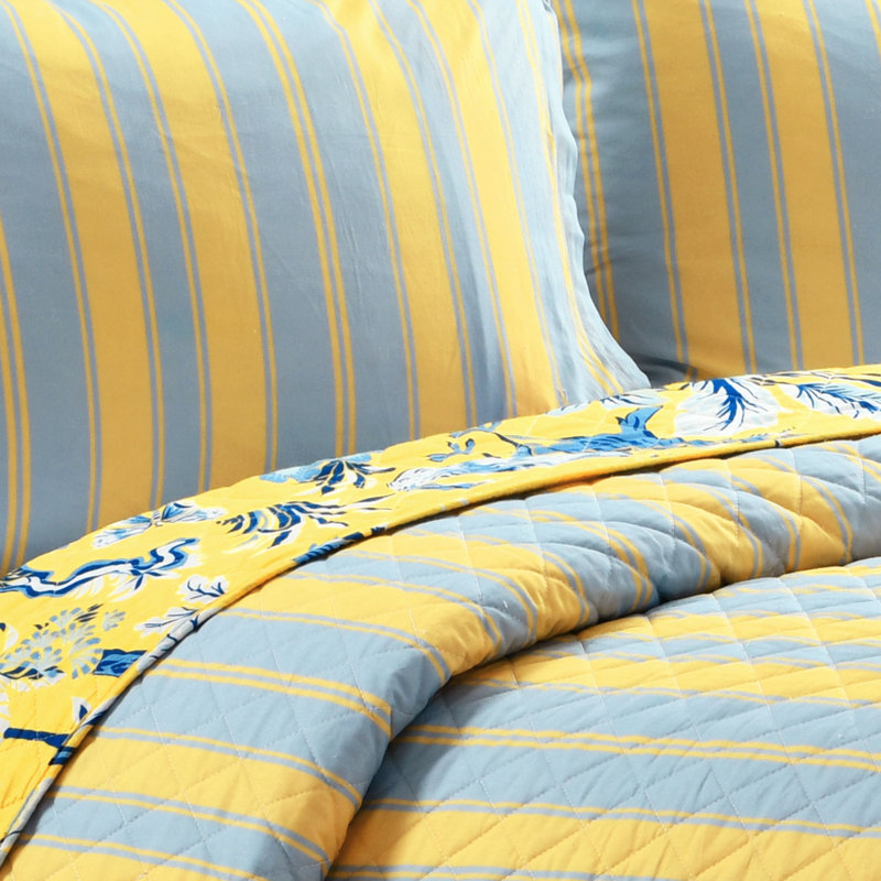 Yellow and Blue Reversible Cotton Full Quilt Set