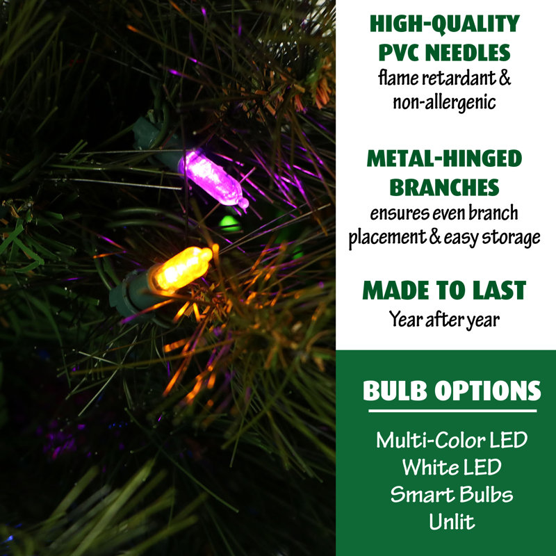 7.5-Foot Green Pine Christmas Tree with Multicolor LED Lights