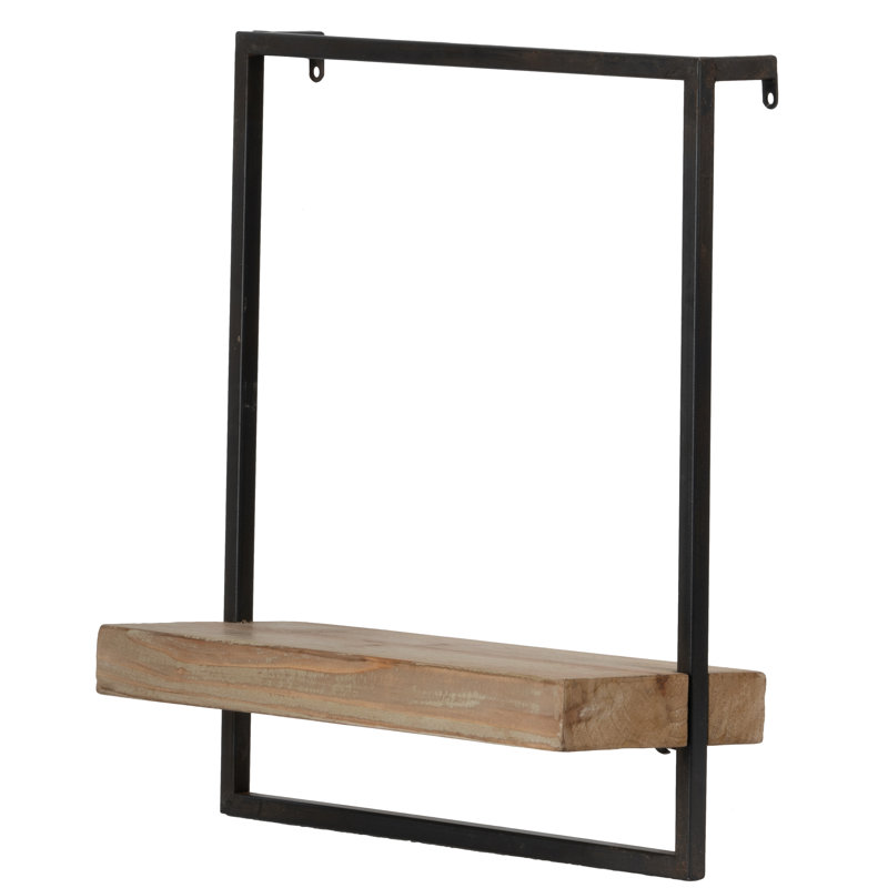Homiyad Contemporary Iron and Wood Bracket Wall Shelf 15.5"