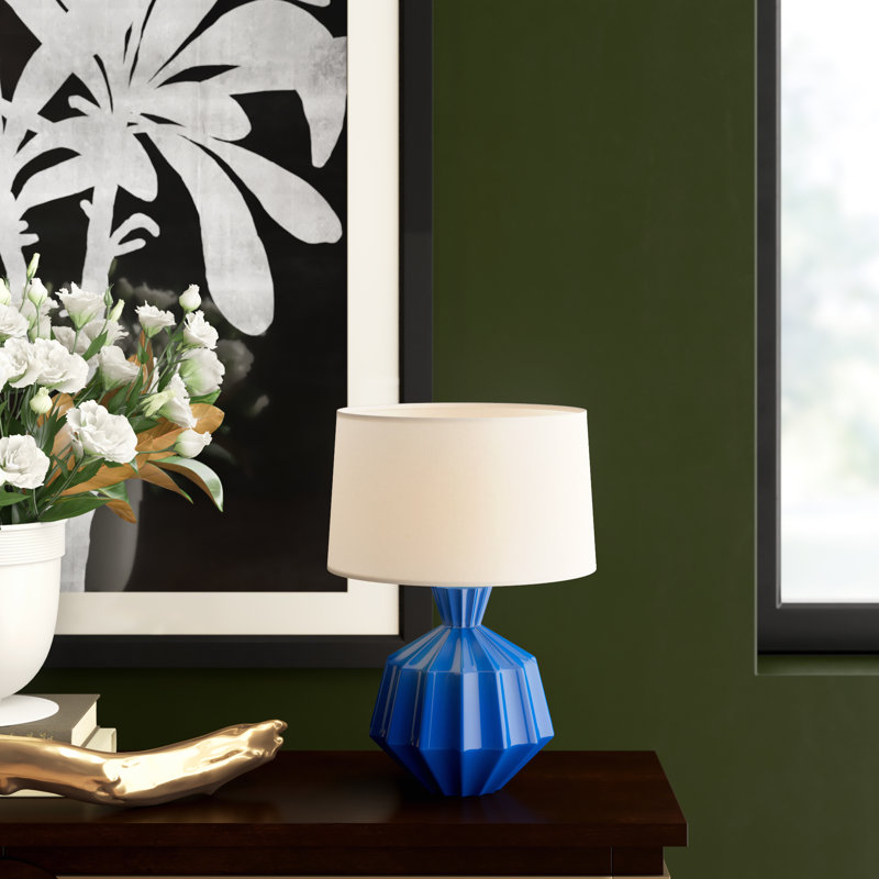 Pumpkin Orion Faceted Ceramic Nursery Table Lamp with Oyster Linen Shade