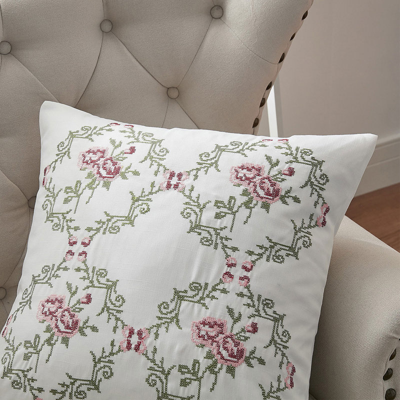 Light Pink Embroidered Floral Euro Pillow Cover Set