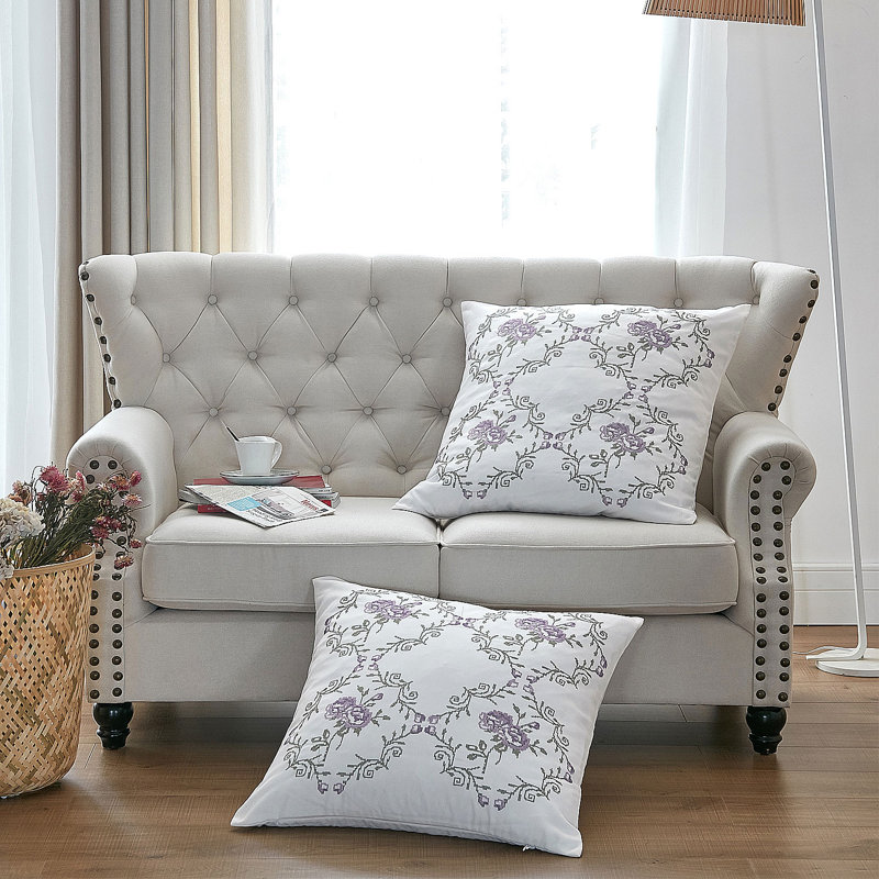 Lilac Floral Embroidered Euro Pillow Cover Set