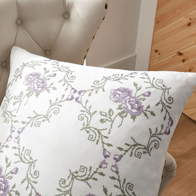 Lilac Floral Embroidered Euro Pillow Cover Set