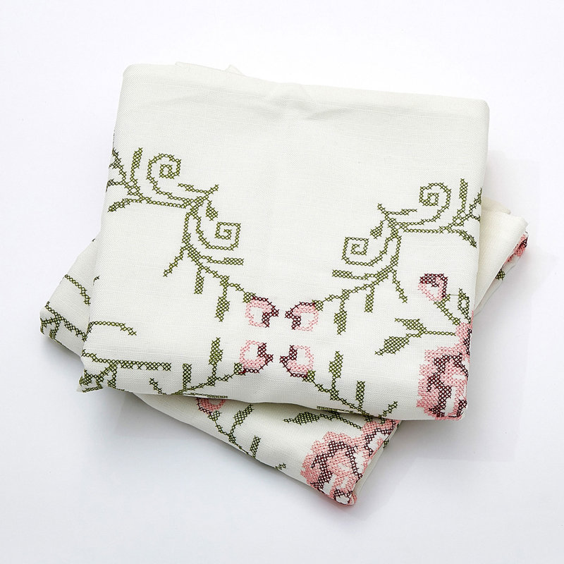 Light Pink Rose Embroidered Lumbar Pillow Cover Set