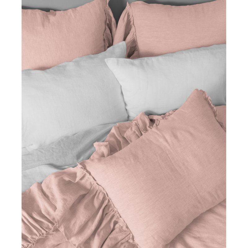 Pink Linen Ruffled Standard Pillow Sham