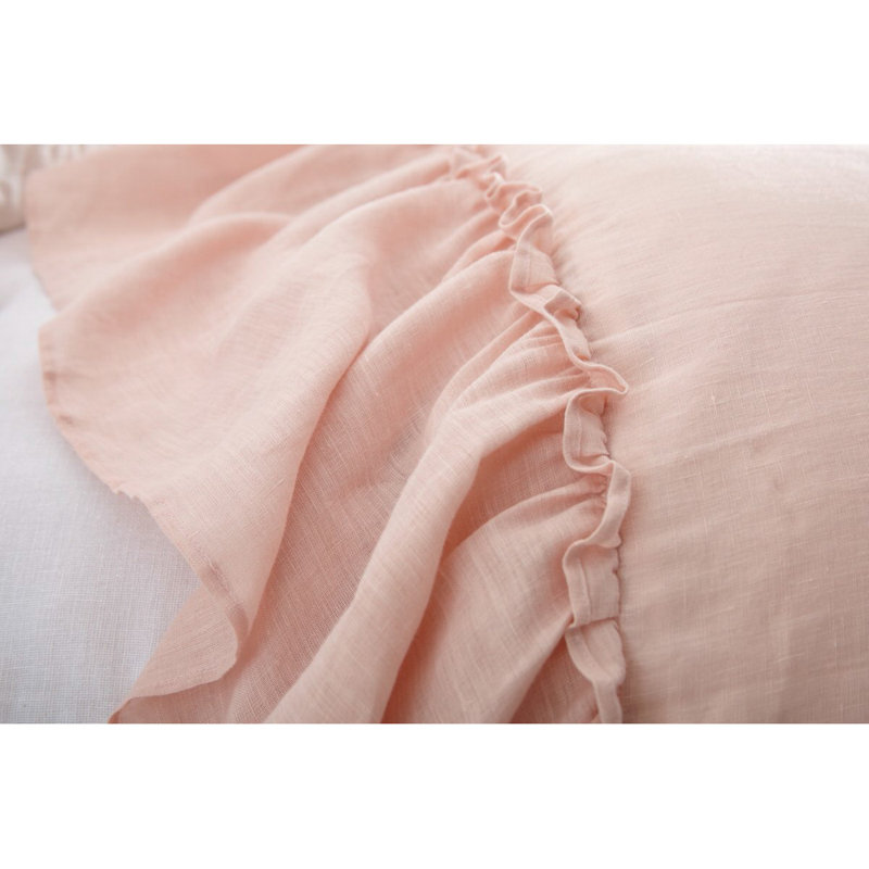Pink Linen Ruffled Standard Pillow Sham