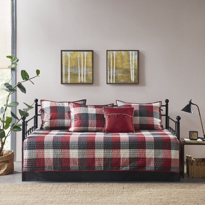 Red and Black Plaid Reversible Daybed Cover Set