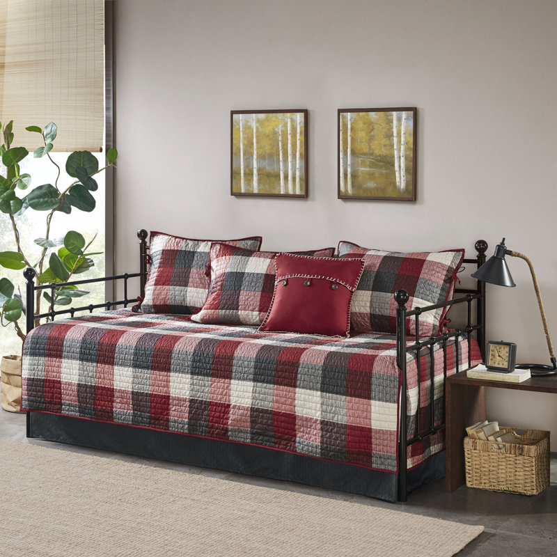 Red and Black Plaid Reversible Daybed Cover Set